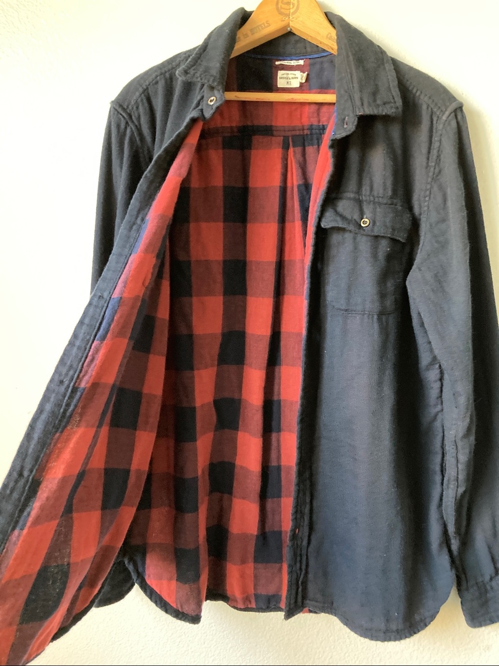Bridge & Burn Original Slim Buffalo Check Plaid lined Button Front Shirt sz XL
